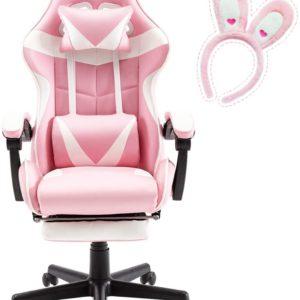 Soontrans Pink Gaming Chair with Footrest